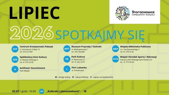 Kalendarz wydarzeń sportowych i kulturalnych - Spotkajmy się! Lipiec 2026 w Starachowicach