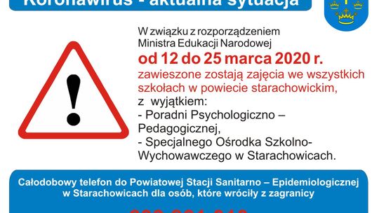 Komunikat Starosty Starachowickiego w związku z aktualną sytuacją epidemiologiczną