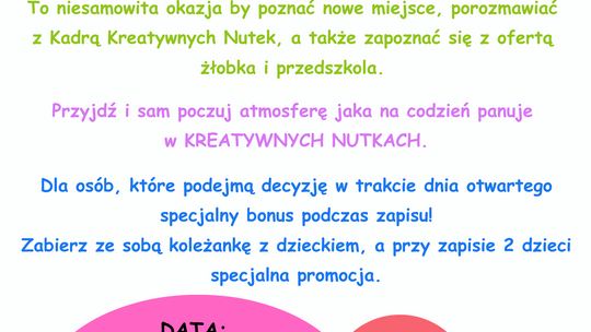 Poznaj żłobek i przedszkole Kreatywne Nutki – zapraszamy rodziców z dziećmi!