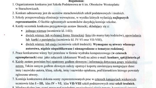 XV Starachowicki Konkurs Twórczości Literackiej pod hasłem: "Rodzino, stań się tym, czym jesteś!"