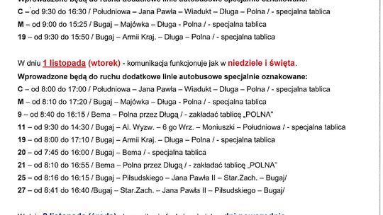 Zmiana rozkładu MZK w okresie Święta Zmarłych