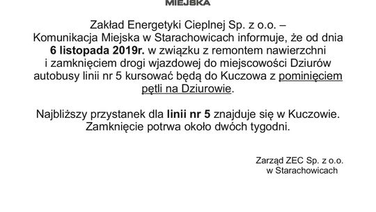 Zmiany na linii nr 5