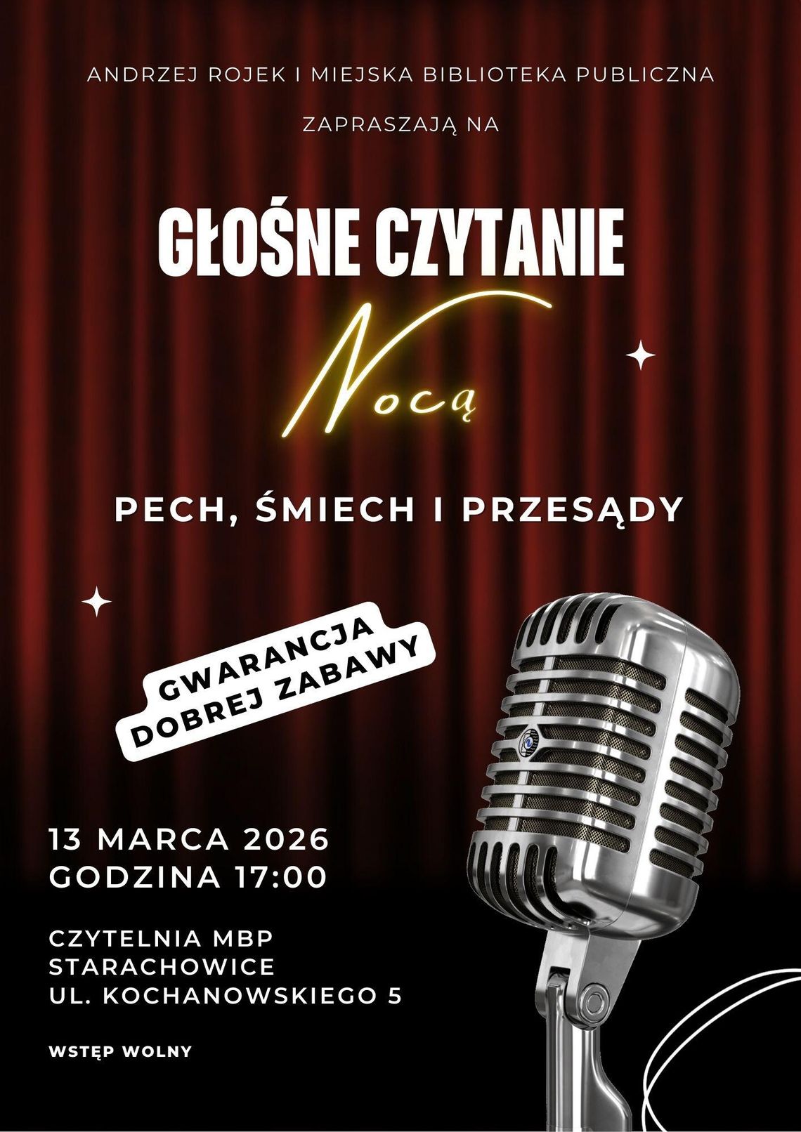 Czas na kolejne spotkanie z cyklu Głośne Czytanie Nocą pt. „Pech, śmiech i przesądy”