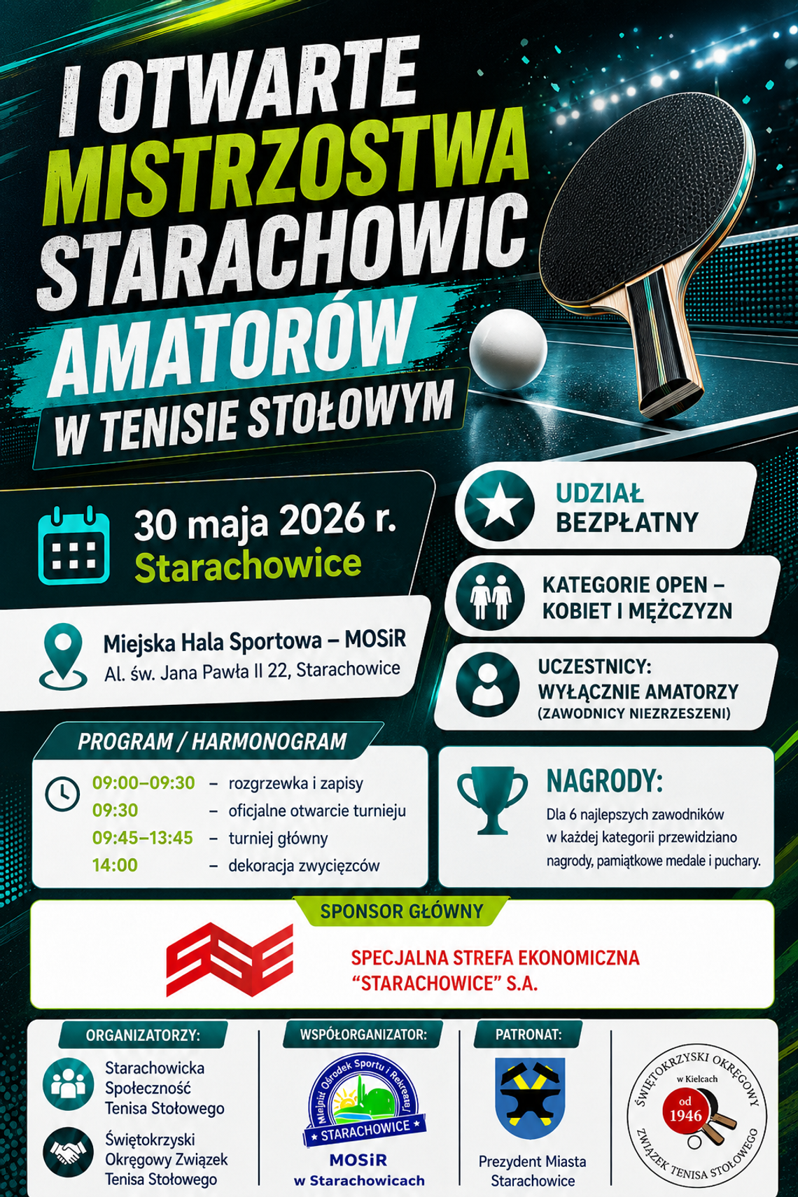 I Otwarte Mistrzostwa Starachowic Amatorów w Tenisie Stołowym już 30 maja 2026 roku I Otwarte Mistrzostwa Starachowic Amatorów w Tenisie Stołowym już 30 maja 2026 roku