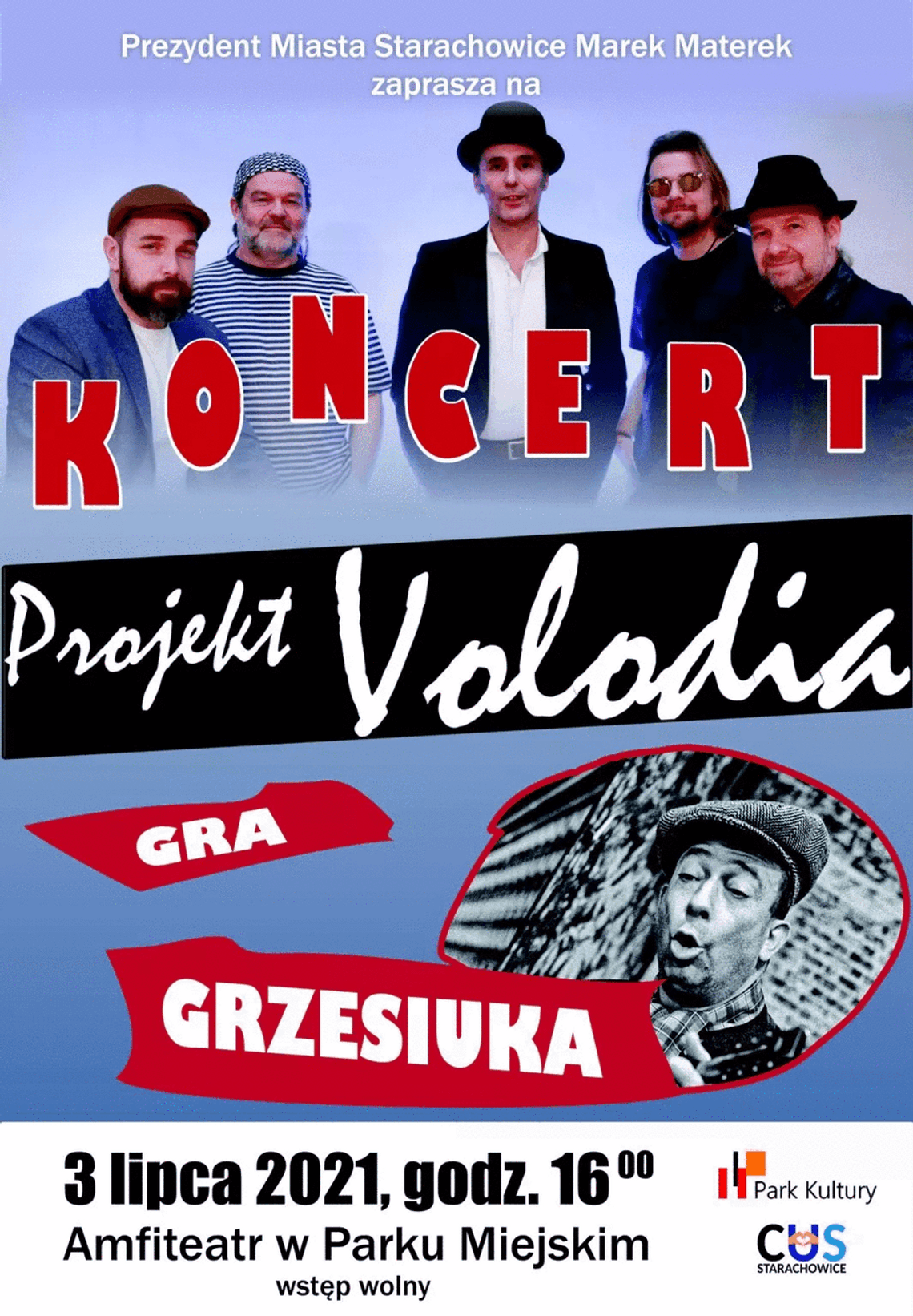 Koncert zespołu Projekt Volodia gra Grzesiuka odbędzie się w Parku Kultury