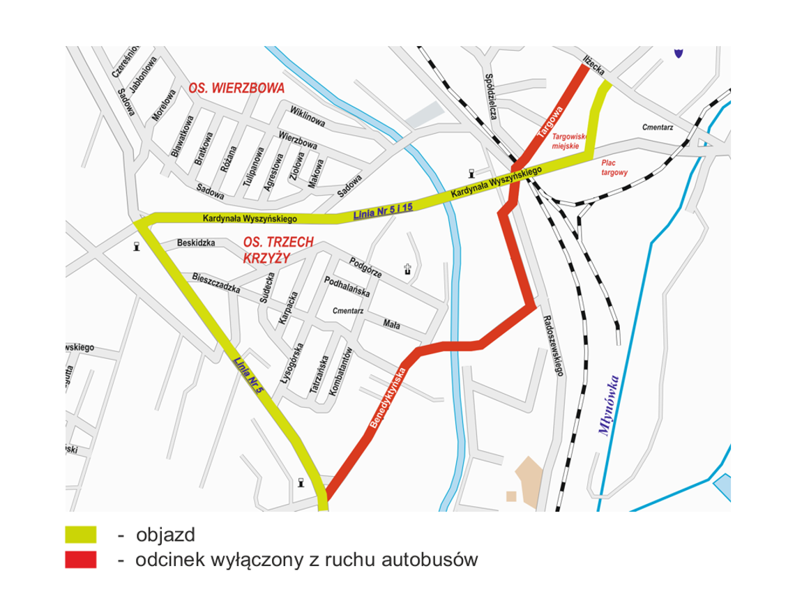 Objazd linii autobusowej nr 5 i 15