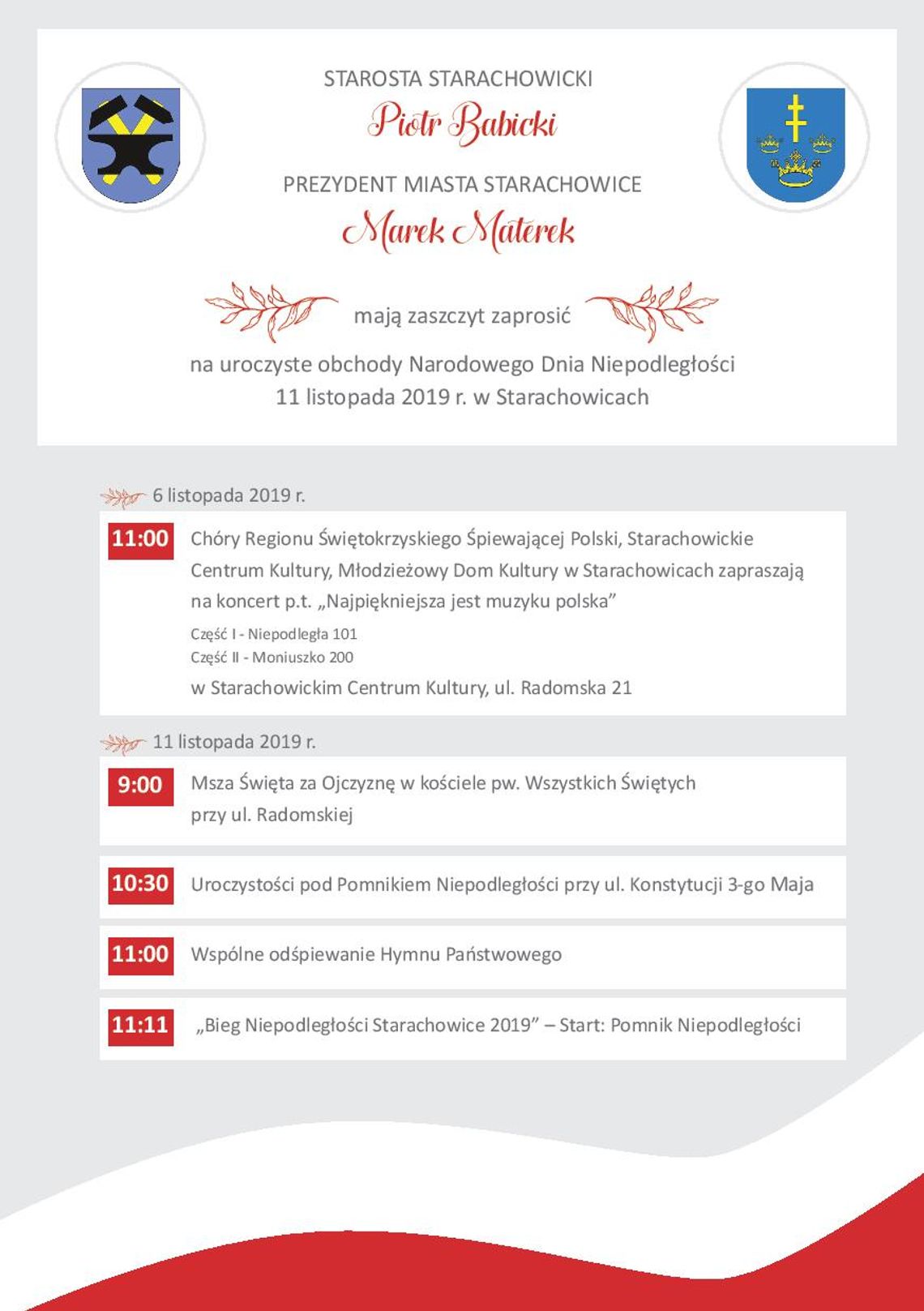 Zaproszenie na uroczystości 11 listopada w Starachowicach