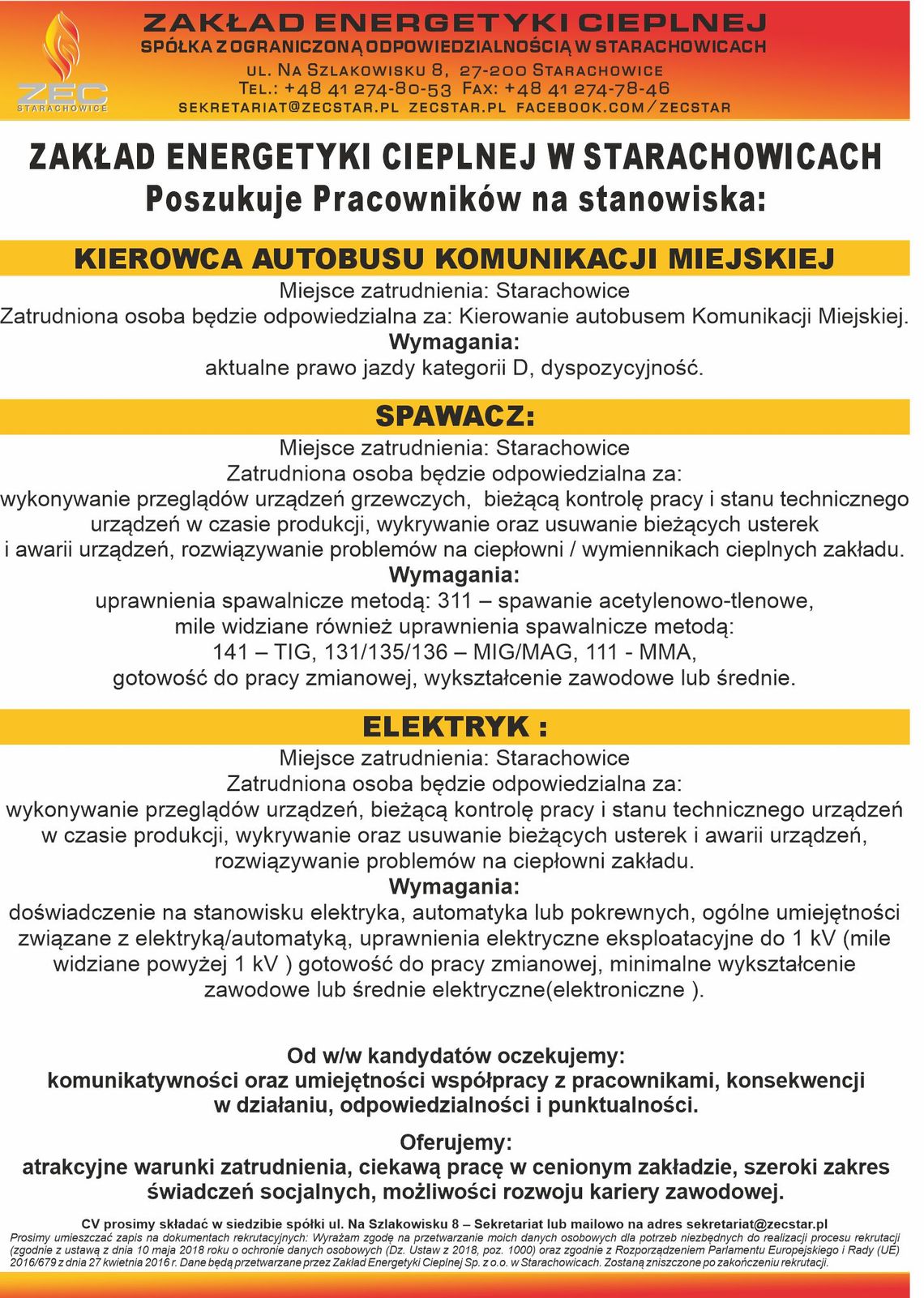 ZEC poszukuje pracowników ZEC poszukuje pracowników